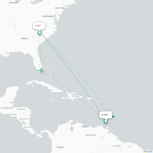 Mapa de vuelo directo Saint George's - Charlotte