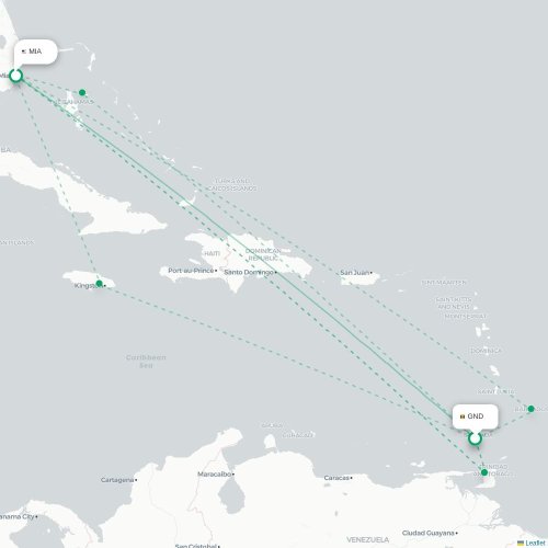 Mapa de vuelo directo Saint George's - Miami