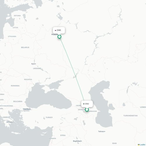 Mapa de vuelo directo Gandja - Moscú