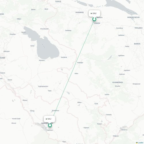 Mapa de vuelo directo Gandja - Najicheván