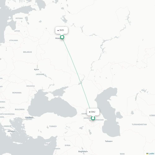 Mapa de vuelo directo Gandja - Moscú