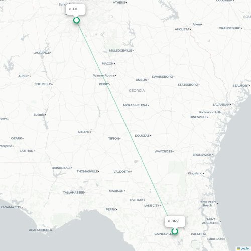 Mapa de vuelo directo Gainesville - Atlanta