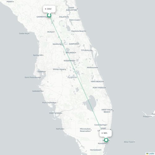 Mapa de vuelo directo Gainesville - Miami