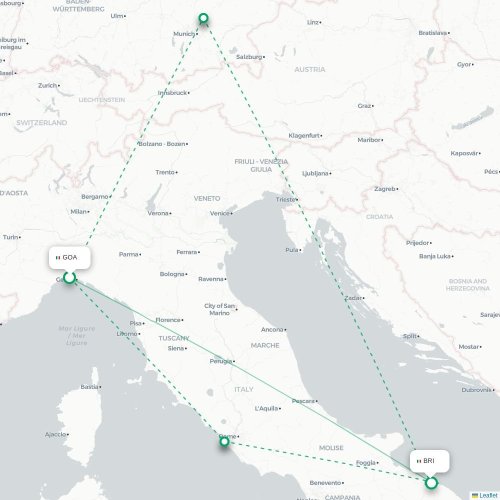 Mapa lotu bezpośredniego Genua – Bari