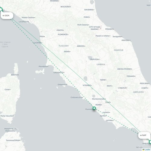 Mapa lotu bezpośredniego Genua – Neapol