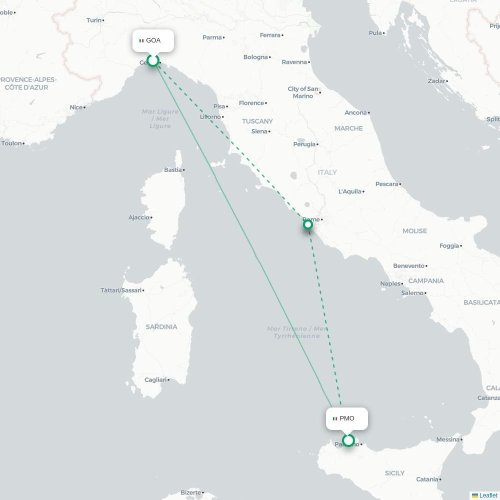Mapa lotu bezpośredniego Genua – Palermo
