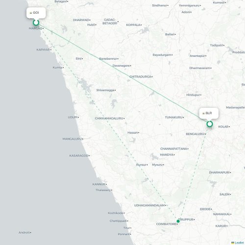 Vasco da Gama – Bangalore suoran lennon kartta