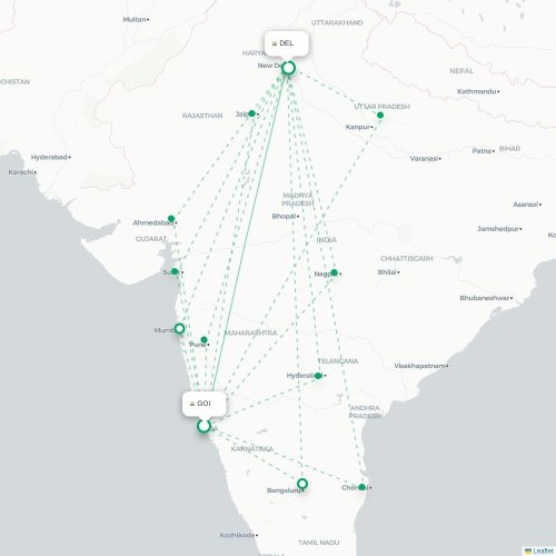 Vasco da Gama – New Delhi suoran lennon kartta