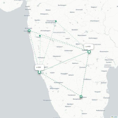 Vasco da Gama – Hyderabad suoran lennon kartta