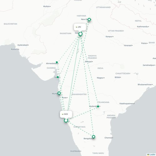 Vasco da Gama – Jaipur suoran lennon kartta