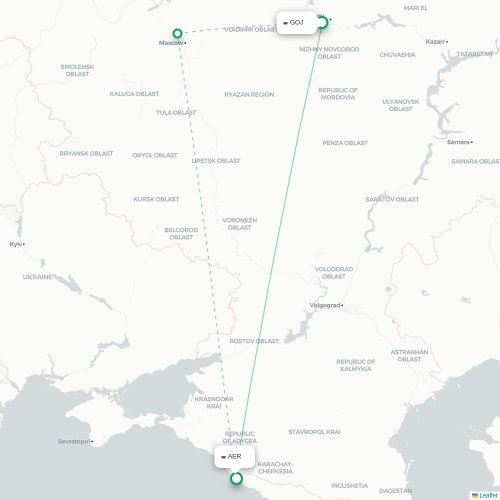 Mapa de vuelo directo Nizhny Novgorod - Sochi