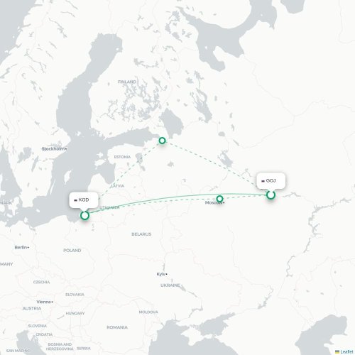 Mapa de vuelo directo Nizhny Novgorod - Kaliningrado