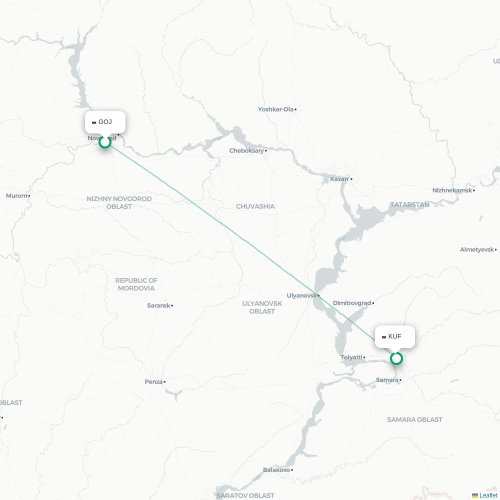 Mapa de vuelo directo Nizhny Novgorod - Samara
