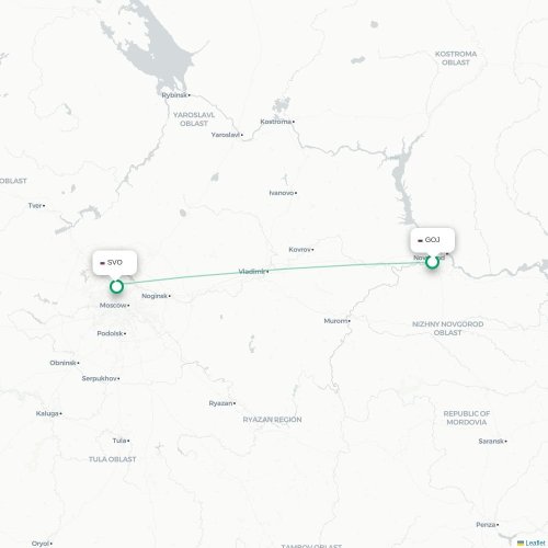 Mapa de vuelo directo Nizhny Novgorod - Moscú