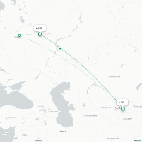 Mapa de vuelo directo Nizhny Novgorod - Taskent