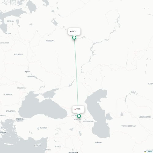 Mapa de vuelo directo Nizhny Novgorod - Tiflis