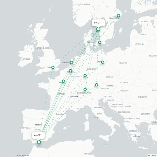 Göteborg - Malaga karta över direktflyg