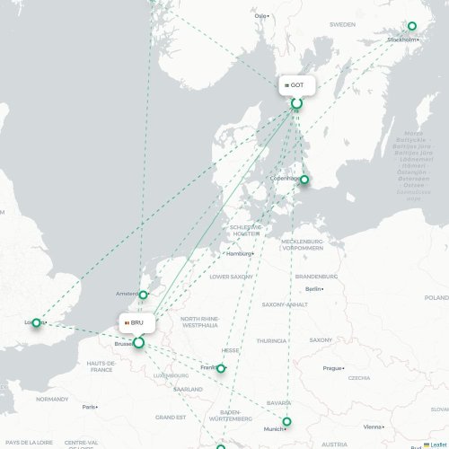 Göteborg - Brussels karta över direktflyg
