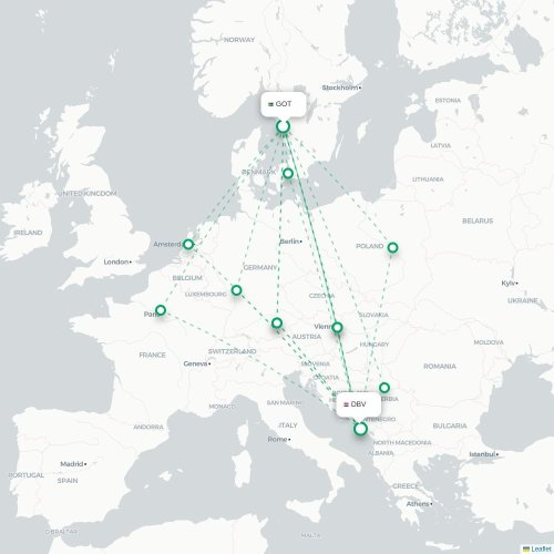 Mapa lotu bezpośredniego Goteburg – Dubrownik