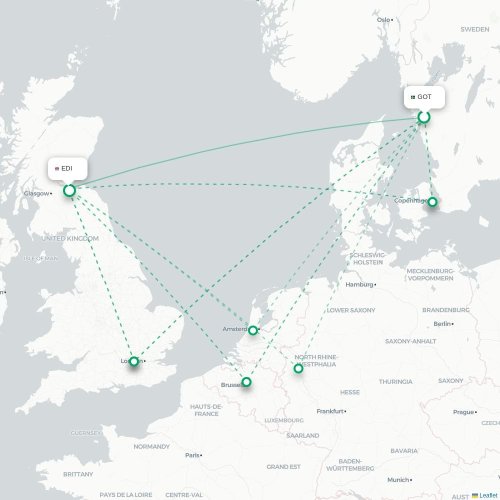 Gotenburg - Edinburg kaart van rechtstreekse vlucht