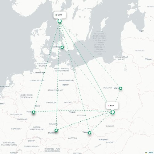 Göteborg - Krakow karta över direktflyg