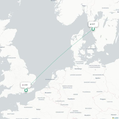 Gotenburg - Londen kaart van rechtstreekse vlucht