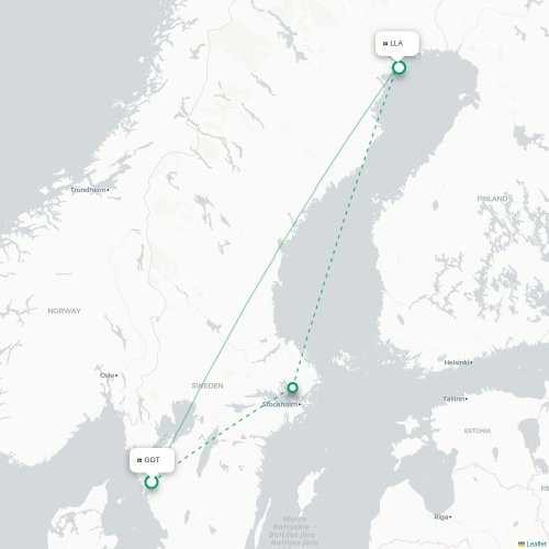 Göteborg - Luleå kort over direkte fly