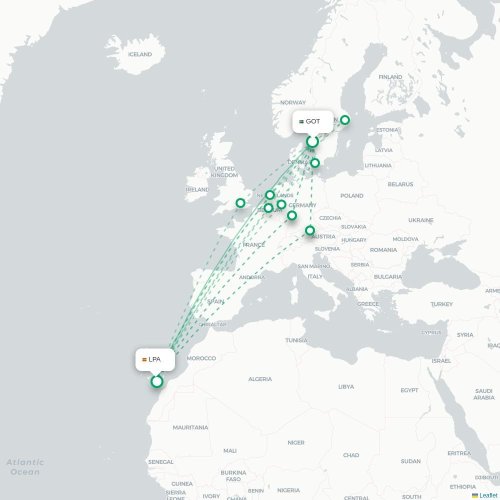 Mapa lotu bezpośredniego Goteburg – Las Palmas de Gran Canaria