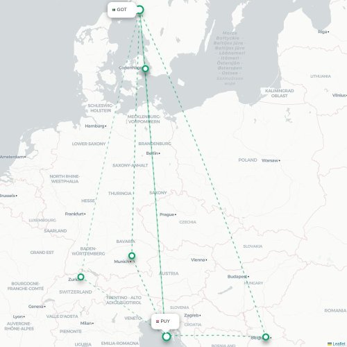 Mapa lotu bezpośredniego Goteburg – Pula