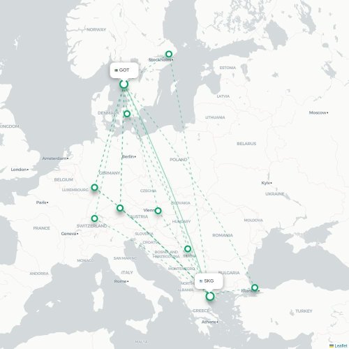 Mapa de vuelo directo Gotemburgo - Salónica