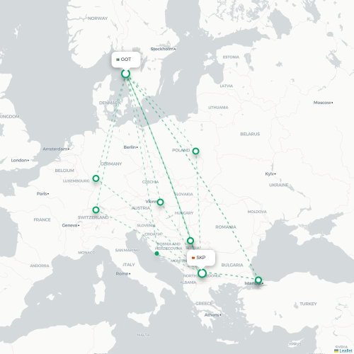 Göteborg - Skopje karta över direktflyg