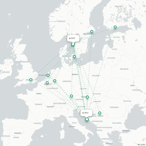 Mapa lotu bezpośredniego Goteburg – Split