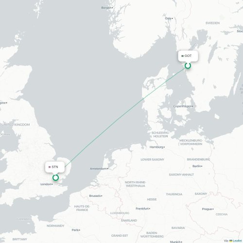 Gotenburg - Londen kaart van rechtstreekse vlucht