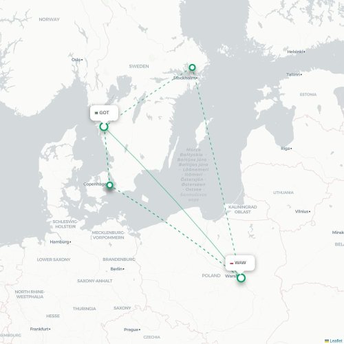 Göteborg - Warszawa karta över direktflyg