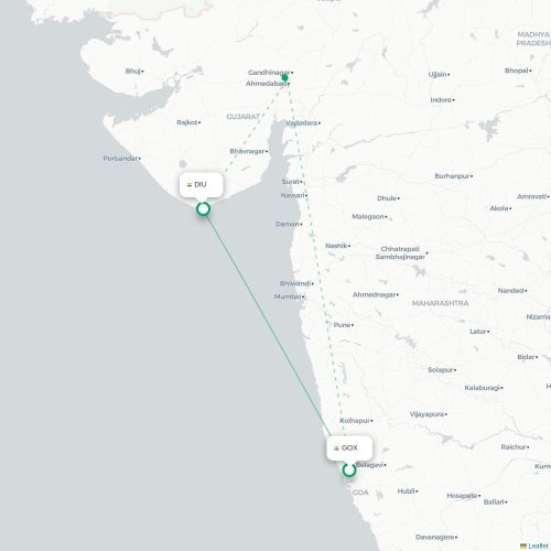 Mapa de vuelo directo Pernem - Diu