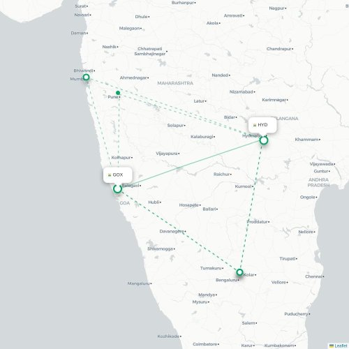 Pernem – Hyderabad suoran lennon kartta
