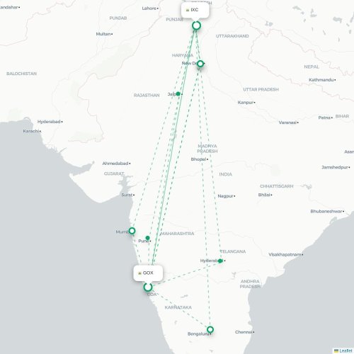 Mapa de vuelo directo Pernem - Chandigarh
