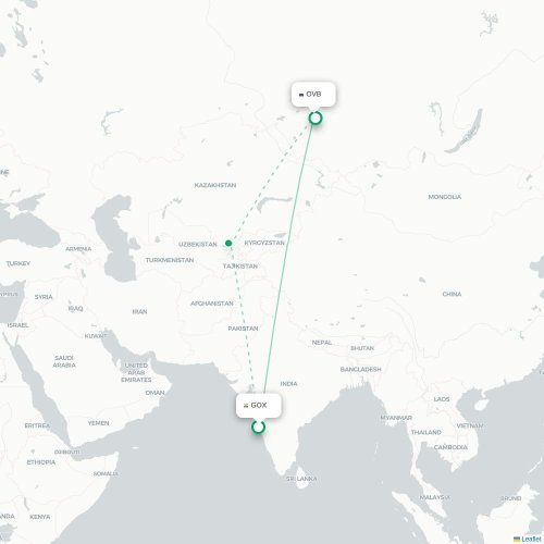 Mapa de vuelo directo Pernem - Novosibirsk