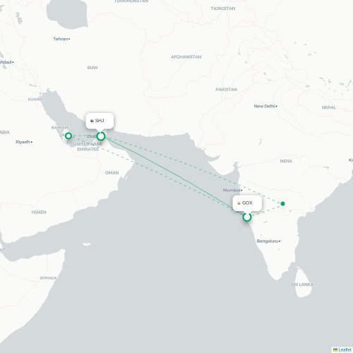 Mapa de vuelo directo Pernem - Sharjah