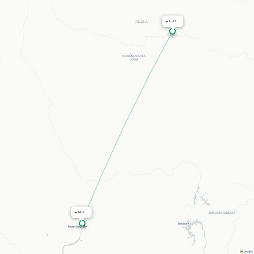 Mapa lotu bezpośredniego Tura – Krasnoyarsk