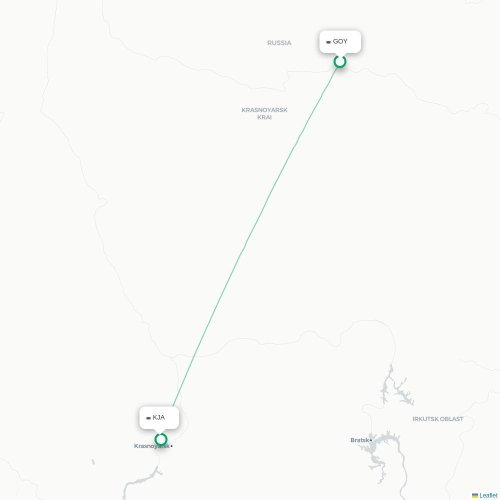 Mapa lotu bezpośredniego Tura – Krasnojarsk