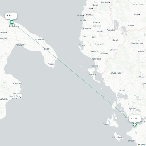 Mapa de vuelo directo Patrás Occidental - Bari