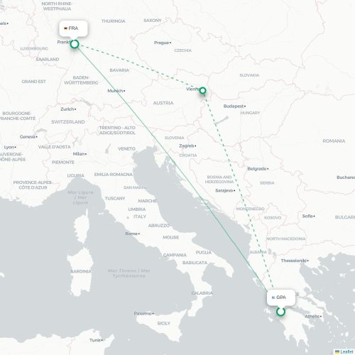 Patras - Frankfurt am Main kaart van rechtstreekse vlucht