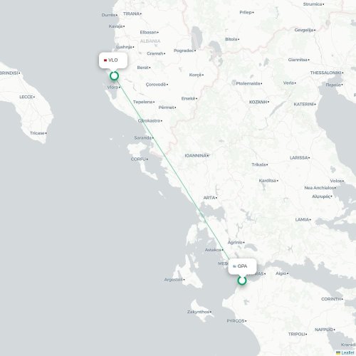 Mapa de vuelo directo Patrás Occidental - Vlora
