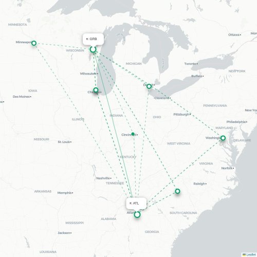 Mapa de vuelo directo Green Bay - Atlanta
