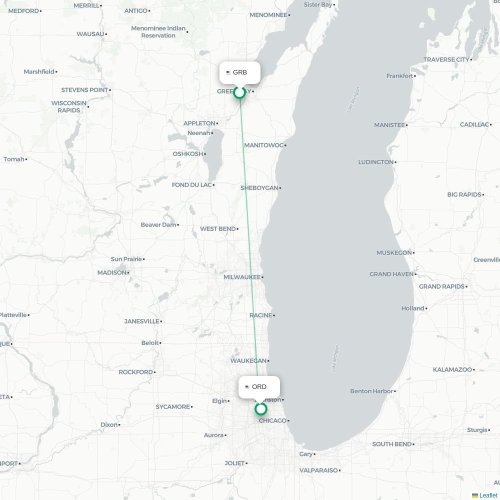 Mapa de vuelo directo Green Bay - Chicago