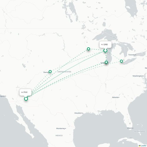 Mapa de vuelo directo Green Bay - Phoenix