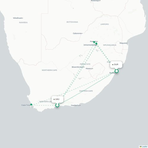 George - Durban direct flight map