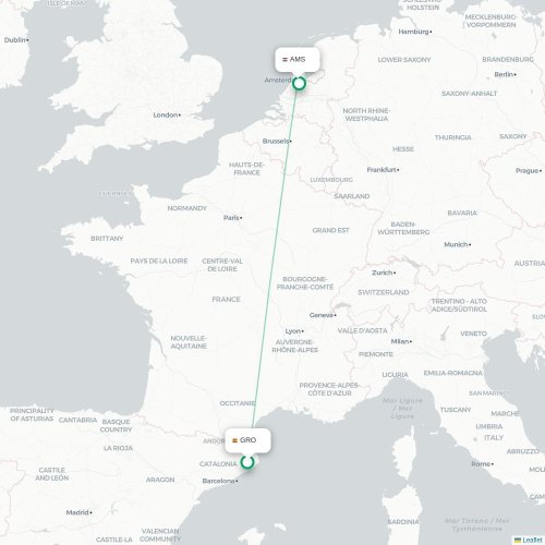 Mapa de vuelo directo Gerona - Ámsterdam