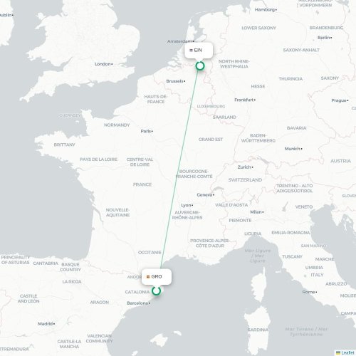 Mapa de vuelo directo Gerona - Eindhoven
